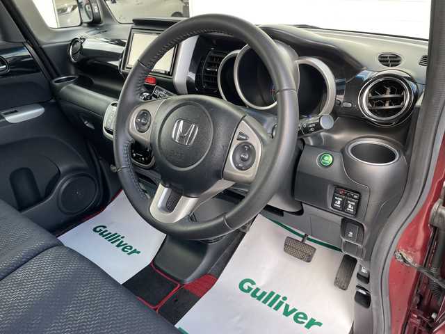 ホンダ Ｎ ＢＯＸ カスタム G ターボパッケージ 山形県 2013(平25)年 4.6万km プレミアムディープロッソパール ワンオーナー/クルーズコントロール/両側パワースライドドア/社外ナビ/地デジ/バックカメラ/ETC/横滑り防止/キセノンライト/プッシュスタート/スマートキー