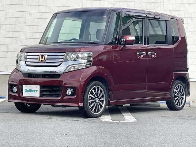 ホンダ Ｎ ＢＯＸ カスタム G ターボパッケージ 山形県 2013(平25)年 4.6万km プレミアムディープロッソパール ワンオーナー/クルーズコントロール/両側パワースライドドア/社外ナビ/地デジ/バックカメラ/ETC/横滑り防止/キセノンライト/プッシュスタート/スマートキー