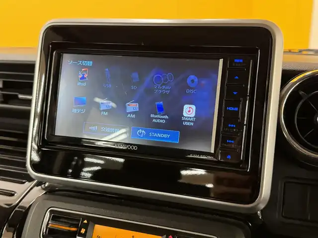 スズキ スペーシア カスタム HYBRID XS ターボ 群馬県 2021(令3)年 9万km ブルーイッシュブラックパール3 スズキセーフティサポート/・デュアルカメラブレーキサポート/・誤発進抑制機能/・後退時ブレーキサポート/・後方誤発進抑制機能/・車線逸脱警報機能/・ふらつき警報機能/・標識認識機能/・先行車発進お知らせ機能/・ハイビームアシスト/・すれ違い支援機能/・アダプティブクルーズコントロール/純正ナビ/　フルセグ/BT/CD/DVD/両側パワースライドドア/シートヒーター/ハーフレザーシート/LEDヘッドライト/フォグランプ/パドルシフト/ステアリングスイッチ/プッシュスタート/スマートキー/純正15インチAW