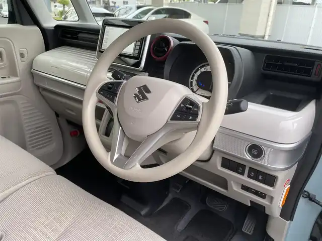 スズキ スペーシア HYBRID X 和歌山県 2021(令3)年 1.9万km オフブルーメタリック/ホワイト2トーン ワンオーナー/社外メモリーナビ・フルセグTV/　CD・DVD・Bluetooth/全方位カメラ/両側パワースライドドア/ACC/HUD/パーキングセンサー/LKA/LEDヘッドライト/運転席シートヒーター/スマートキー/ETC/保証書/取扱説明書