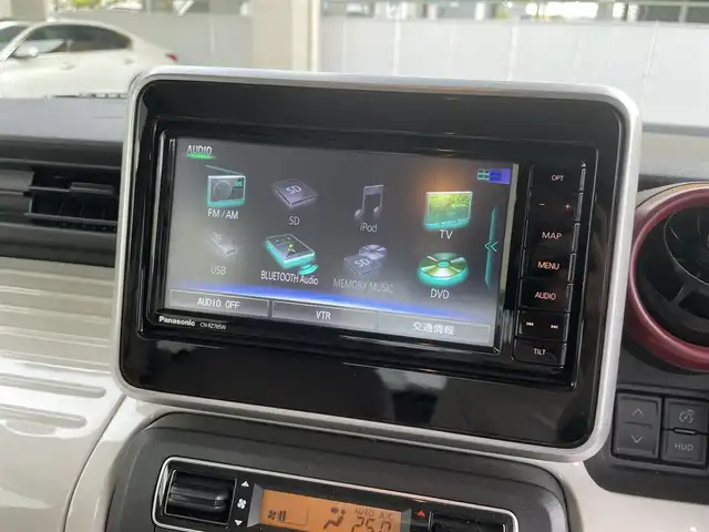 スズキ スペーシア HYBRID X 和歌山県 2021(令3)年 1.9万km オフブルーメタリック/ホワイト2トーン ワンオーナー/社外メモリーナビ・フルセグTV/　CD・DVD・Bluetooth/全方位カメラ/両側パワースライドドア/ACC/HUD/パーキングセンサー/LKA/LEDヘッドライト/運転席シートヒーター/スマートキー/ETC/保証書/取扱説明書