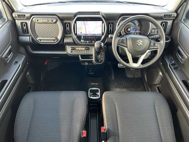 スズキ ハスラー Jスタイル ターボ 滋賀県 2021(令3)年 3.5万km デニムブルー ガンメタリック 2トーン ガソリン（ハイブリッド）/2WD(FF)/CVT/９インチ純正ナビ/(FM/AM/CD/DVD/フルセグ/Bluetooth)/ETC/前後ドライブレコーダー/全方位カメラ/バックカメラ/デュアルカメラブレーキサポート/踏み間違い防止アシスト	/レーンキープアシスト	/アダプティブクルーズコントロール/運転席・助手席シートヒーター/電動格納ミラー/アイドリングストップ/革巻きステアリング/ステアリングスイッチ/パドルシフト/オートライト/LEDヘッドライト/フロントフォグ/フルオートエアコン/プッシュスタート/スマートキー/スペアキー/純正フロアマット