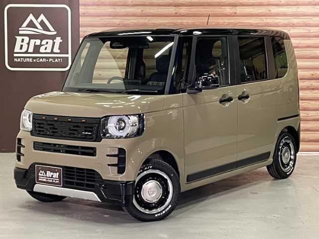 ホンダ Ｎ ＢＯＸ JOY ターボ 岩手県 2025(令7)年 0.1千km ベージュ AIS検査済み/【2507005138】/禁煙車/LEDヘッドライト/オートライト/両側パワスラ/ハーフレザーシート/スマートキー/USB入力端子/シートヒーター/AAC/障害物センサー/盗難防止装置/オートマチックハイビーム/踏み間違い防止/レーンキープアシスト/横滑り防止/衝突被害軽減ブレーキ/オートクルーズコントロール/マッドスター　ラジアル　A/T （社外）/ダムド　Angieフェイスチェンジキット（社外）/社外パーツ取付有