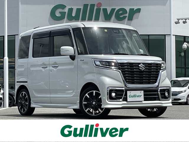 スズキ スペーシア カスタム HYBRID XS 佐賀県 2018(平30)年 5.5万km ピュアホワイトP 衝突被害軽減システム/レーンキープアシスト/オートハイビーム/社外SDナビ/フルセグTV　CD DVD　SD　BT/バックカメラ/ドライブレコーダー/ETC/両側パワースライドドア/D席シートヒーター/革巻きステアリング/ステアリングリモコン/純正15インチアルミホイール/純正LEDヘッドライト/後席用サンシェード/ウィンカーミラー/ドアバイザ―/プッシュスタート