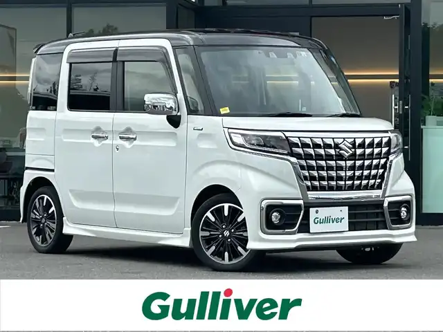 スズキ スペーシア カスタム HYBRID XS 栃木県 2022(令4)年 4.2万km ピュアホワイトパール/ブラック2トーン スズキセーフティサポート/純正メモリナビ/フルセグTV/DVD/Bluetooth/USB/バックカメラ/ETC/レーダークルーズコントロール/両側パワースライドドア/コーナーセンサー/ハーフレザーシート/シートヒーター/ヘッドアップディスプレイ/LEDオートライト/フォグランプ/リアサーキュレーター/ロールサンシェード
