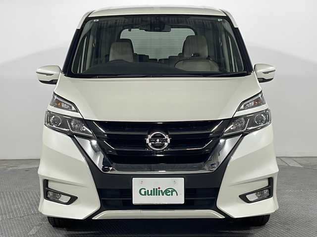 日産 セレナ ハイウェイスターVセレクションⅡ 広島県 2019(令1)年 5.1万km ブリリアントホワイトパール 純正９型ナビ/バックカメラ/後席フリップダウンモニター/両側パワースライドドア/クルーズコントロール/前方ドラレコ/ＥＴＣ/オートマチックハイビーム/コーナーセンサー/衝突軽減/レーンキープアシスト/LEDヘッドライト/フォグランプ/踏み間違い防止/純正16インチアルミホイール(195/60/R16)/エアバッグ(運転席/助手席)