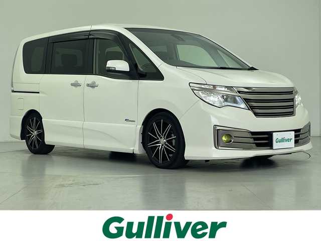 日産 セレナ ライダー Sハイブリッド 愛知県 2014(平26)年 7.7万km ブリリアントホワイトパール 純正ナビ/・Bluetooth/・CD/DVD/・HDMI/・フルセグテレビ/・SD音楽録音/純正フリップダウンモニター/前後ドライブレコーダー/クルーズコントロール/ビルトインETC/衝突軽減ブレーキ/レーンキープアシスト/バックカメラ/車高調