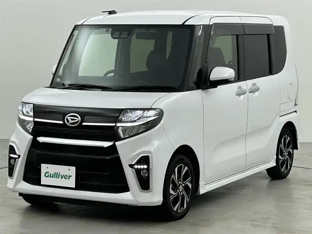 ダイハツ タント カスタム X 福岡県 2021(令3)年 4.9万km シャイニングホワイトパール 純正ナビ（フルセグＴＶ）　/バックカメラ　/ＥＴＣ　/コーナーセンサー　/衝突軽減ブレーキ　/横滑り防止装置　/アイドリングストップ　/両側電動スライドドア　/シートヒーター　/ハーフレザー　/純正１４インチＡＷ　/ＬＥＤ
