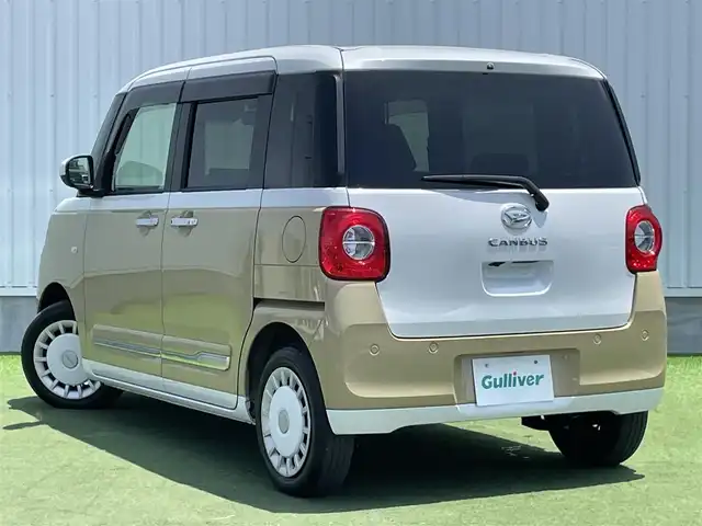 ダイハツ ムーヴ キャンバス ストライプス G 香川県 2022(令4)年 2.7万km シャイニングホワイトパール/サンドベージュメタリック 純正ディスプレイオーディオ/→AM/FM/Bluetooth/フルセグTV/衝突軽減ブレーキ/アイドリングストップ/両側パワースライドドア/コーナーセンサー/ドライブレコーダー/バックカメラ/ETC/シートヒーター/置くだけ充電/純正フロアマット/プッシュスタート/スマートキー/オートライト