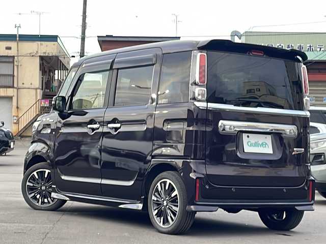 スズキ スペーシア カスタム HYBRID XS ターボ 道北・旭川 2020(令2)年 8.1万km ムーンライトバイオレットPM 4WD/ワンオーナー/社外メモリナビ/ CD/DVD/SD/BT/USB/フルセグ/デュアルセンサーブレーキサポート/レーンキープ /クルーズコントロール/アイドリングストップ/コーナーセンサー /パドルシフト/両側パワースライドドア /オートライト/LEDヘッドライト/フォグライト/シートヒーター /ハーフレザー/サンシェード/サーキュレーター/オートリトラミラー /ミラーヒーター /背面テーブル/純正フロアマット/ドアバイザー/社外14AW冬タイヤ積み込み/カスタム専用テール積み込み