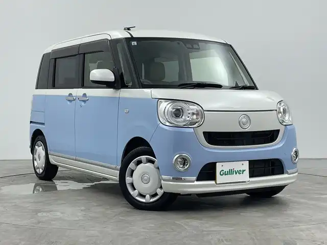 ダイハツ ムーヴ キャンバス G メイクアップ SA Ⅲ 三重県 2018(平30)年 0.9万km パールホワイトⅢ/シルキーブルーパール 2トーン 禁煙車　/純正ナビ　/両側パワースライドドア/フルセグＴＶ　/バックカメラ　/エンジンスタートボタン　/オートライト　/オートハイビーム　/横滑り防止　/コーナーセンサー　/レーンキープアシスト　/ＬＥＤヘッドライト　/スマートキー　/フロアマット