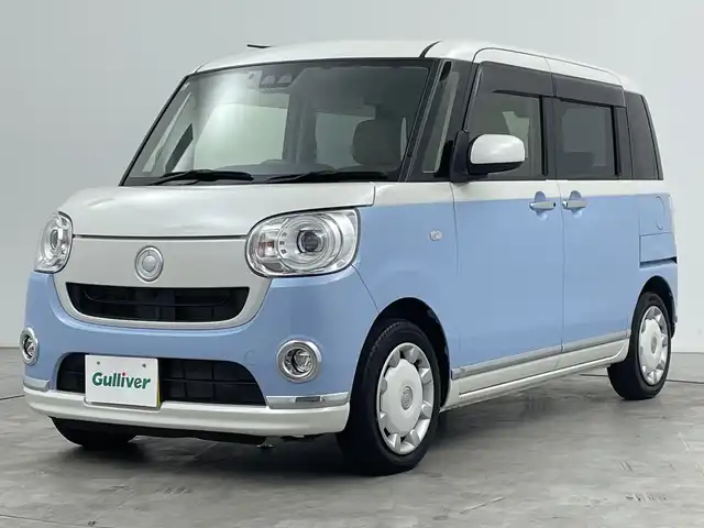ダイハツ ムーヴ キャンバス G メイクアップ SA Ⅲ 三重県 2018(平30)年 0.9万km パールホワイトⅢ/シルキーブルーパール 2トーン 禁煙車　/純正ナビ　/両側パワースライドドア/フルセグＴＶ　/バックカメラ　/エンジンスタートボタン　/オートライト　/オートハイビーム　/横滑り防止　/コーナーセンサー　/レーンキープアシスト　/ＬＥＤヘッドライト　/スマートキー　/フロアマット