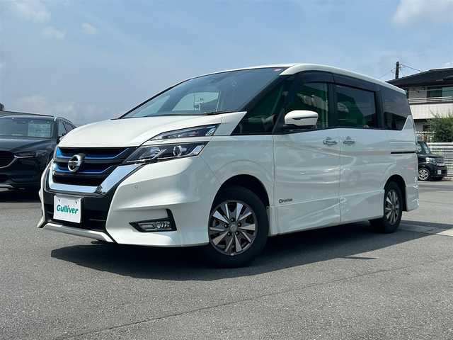 日産 セレナ e－パワー ハイウェイスター V 静岡県 2019(平31)年 6.9万km ブリリアントホワイトパール エンジンスタートボタン/パワーステアリング/パワーウィンドウ/パーキングアシスト/アイドリングストップ/スマートキー/スペアキー１本/Wオートエアコン/クルーズコントロール/フリップダウンモニター/USB入力端子/ETC/全方位カメラ/純正9インチSDナビ（CD/DVD/BT/フルセグ）/ドライブレレコーダー前後/三列シート/ウォークスルー/純正フロアマット/D席N席シートヒーター/両側パワースライドドア/純正アルミホイール/ABS/横滑り防止装置/ナイトビジョン/コーナーセンサー前後/レーンキープアシスト/オートライト/オートマチックハイビーム/LEDヘッドライト/W+サイドエアバック/カーテンエアバック/衝突軽減システム/プロパイロット