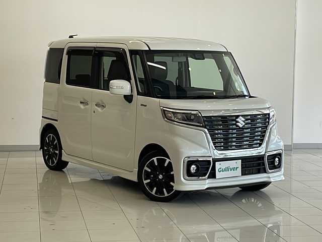 スズキ スペーシア カスタム HYBRID XS 新潟県 2018(平30)年 4.1万km ピュアホワイトP 4WD/社外SDナビ(MDV-D304W)/CD/ワンセグテレビ/バックカメラ/ETC/衝突被害軽減ブレーキ/レーンキープアシスト/半革シート/ベンチシート/シートヒーター /両側パワースライドドア/ステアリングスイッチ/コーナーセンサー/スマートキー/プッシュスタート/LEDヘッドライト/オートライト/オートハイビーム/フォグランプ/純正15インチアルミホイール