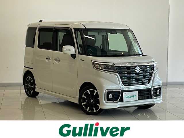 スズキ スペーシア カスタム HYBRID XS 岐阜県 2018(平30)年 4.1万km ピュアホワイトP 4WD/社外SDナビ(MDV-D304W)/CD/ワンセグテレビ/コーナーセンサー/衝突被害軽減ブレーキ/レーンキープアシスト/両側パワースライドドア/ハーフレザーシート/ベンチシート/シートヒーター /LEDヘッドライト/オートライト/オートハイビーム/フォグランプ/スマートキー/プッシュスタート/純正15インチアルミホイール/バックカメラ/ETC