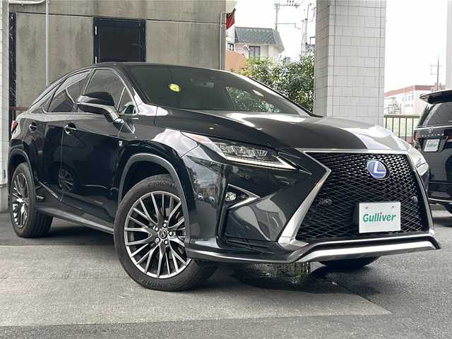 レクサス ＲＸ 450h Fスポーツ 京都府 2016(平28)年 8.9万km グラファイトブラックガラスフレーク 純正ＳＤナビ/フルセグTV/Bluetooth/CD/DVD再生機能　/黒本革シート　/ＨＵＤ　/禁煙　/バックカメラ　/４ＷＤ　/３眼ＬＥＤヘッドライト　/電動格納ウィンカーミラー/オートライト/オートマチックハイビーム/レーダークルーズコントロール　/パドルシフト　/ステアリングスイッチ/ステアリングヒーター/メモリーパワーシート　 /シートヒーター /エアシート /純正AW20インチ