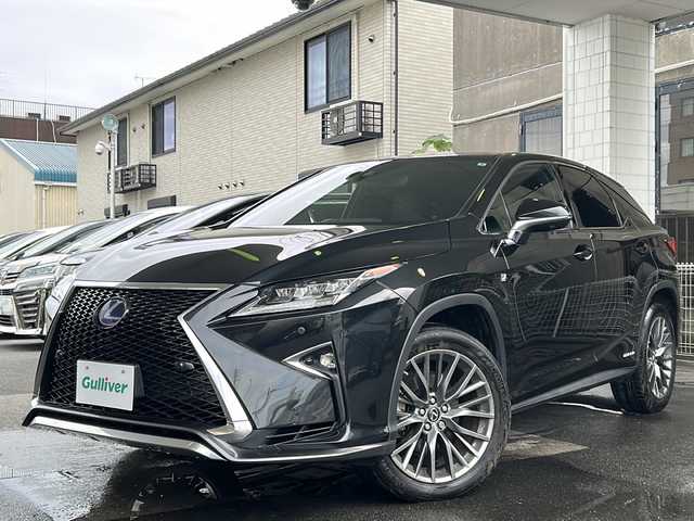 レクサス ＲＸ 450h Fスポーツ 京都府 2016(平28)年 8.9万km グラファイトブラックガラスフレーク 純正ＳＤナビ/フルセグTV/Bluetooth/CD/DVD再生機能　/黒本革シート　/ＨＵＤ　/禁煙　/バックカメラ　/４ＷＤ　/３眼ＬＥＤヘッドライト　/電動格納ウィンカーミラー/オートライト/オートマチックハイビーム/レーダークルーズコントロール　/パドルシフト　/ステアリングスイッチ/ステアリングヒーター/メモリーパワーシート　 /シートヒーター /エアシート /純正AW20インチ