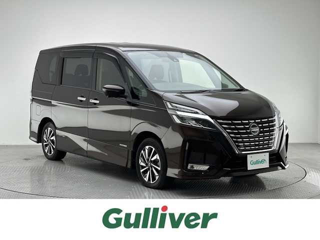 日産 セレナ ハイウェイスター V 兵庫県 2019(令1)年 6.8万km インペリアルアンバーP 純正ナビ/（Bluetooth/CD/USB/SD/AUXフルセグTV/DVD/ブルーレイ】/）/後部モニター/プッシュスタート/スマートキー/WAC/全周囲カメラ/両側パワースライドドア/ビルトインETC/オートライト/LEDライト/フォグランプ/スモールランプ/ステアリングスイッチ/ECO MODE/オートドアメインスイッチ/セーフティシールドスイッチ/（後側方衝突防止支援システム/車線逸脱防止支援システム）/電動格納ドアミラー/3列シート/ISO FIX/チャイルドロック/ウォークスルー/クルーズコントロール/アイドリングストップ/ABS/横滑り防止装置/前後コーナーセンサー/衝突被害軽減システム/Wエアバック/カーテンエアバック/純正フロアマット/純正16インチアルミホイール