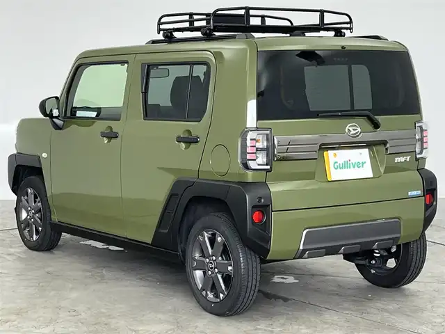 ダイハツ タフト G ダーククロムベンチャー 福島県 2023(令5)年 1.8万km フォレストカーキメタリック スマートアシスト/　　・衝突回避支援ブレーキ機能/　　・車線逸脱警報機能/　　・ふらつき警報/　　・アダプティブドライビングハイビーム/　　・コーナーセンサー/　　・パノラマモニター/純正ルーフキャリア/ルーフレール/ガラスルーフ/7インチナビ/　　・CD/DVD/BT/フルセグ/ETC/シートヒーター（前席）/純正LEDヘッドライト/フォグランプ/純正15インチアルミホイール