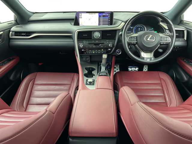 レクサス ＲＸ 450h Fスポーツ 道央・札幌 2015(平27)年 4.2万km グラファイトブラックガラスフレーク ４ＷＤ/純正ディスプレイオーディオ＆ナビＴＶ＆ＢＴ＆ＤＶＤ＆ＣＤ＆ＡｐｐｌｅＣａｒＰｌａｙ＆ＡｎｄｒｏｉｄＡｕｔｏ/バック＆左サイドカメラ/パノラマサンルーフ/赤革シート/全席シートヒーター/前席パワーシート＆ベンチレーション/純正ナビ/バックカメラ/フルセグTV/前後ドラレコ/レーダークルーズコントロール/ブラインドスポットモニター/レーンキーピングアシスト/プリクラッシュセーフティ/コーナーセンサー/パワーバックドア/電動リアシート(リクライニング調整)/ヘッドアップディスプレイ/スペアキー/純正ビルトインＥＴＣ