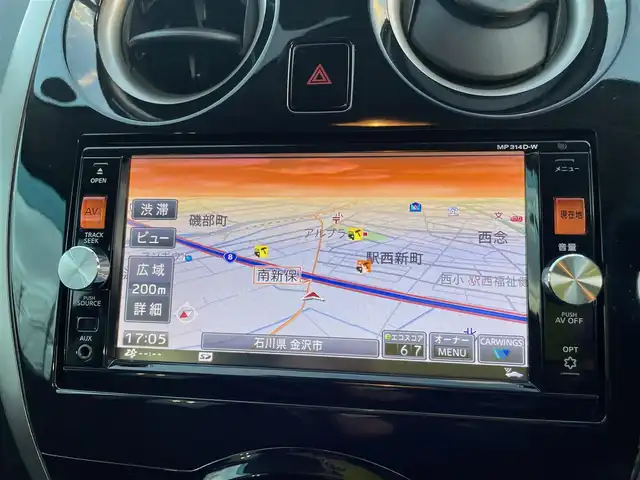 日産 ノート X DIG－S エマージェンシーB 石川県 2014(平26)年 6.5万km オーロラモーヴ エマージェンシーブレーキ/純正メモリーナビ/フルセグTV/アラウンドビューモニター/ETC/インテリキー/プッシュスタート/オートエアコン/保証書