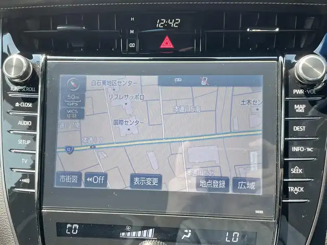 トヨタ ハリアー エレガンス GRスポーツ 道央・札幌 2018(平30)年 6.9万km ブラック ・４WD/・衝突軽減ブレーキ/・純正ナビ/　CD＆DVD＆BT＆TV/・バックカメラ/・レーンキープアシスト/・レーダークルーズコントロール/・ハーフレザーシート/・サンルーフ/・オートエアコン/・オートライト/・アイドリングストップ/・オートリトラミラー/・プッシュスタート/・スマートキー/・オートハイビーム/・ETC/・MT付きAT/・純正フロアマット/・ミラーヒーター/・ドアバイザー/・ウィンカーミラー/・フォグライト/・LEDヘッドライト