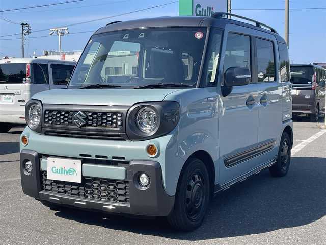 スズキ スペーシア ギア HYBRID XZターボ 青森県 2021(令3)年 2.4万km オフブルーメタリック/ガンメタリック2トーンルーフ 4WD/社外ナビ/地デジTV/CD/BT/両側パワースライドドア/バックカメラ/クリアランスソナー/衝突被害軽減システム/キープレーン/アイドリングストップ/オートライト/ルーフレール/LEDヘッドライト/前席シートヒーター