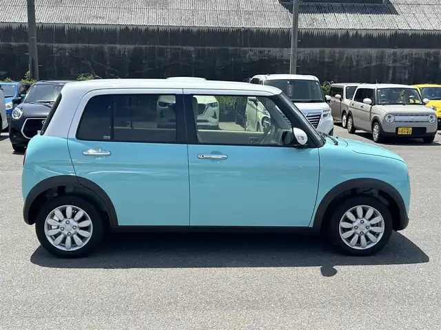 スズキ ラパン X 山形県 2022(令4)年 0.4万km フレンチミントパールメタリック 4WD/スズキセーフティサポート/HIDオートヘッドライト/シートヒーター/純正14インチアルミホイール/アイドリングストップ/コーナーセンサー/ステアリングスイッチ/革巻きステアリング/電動格納ウィンカーミラー/ミラーヒーター/スマートキー×2