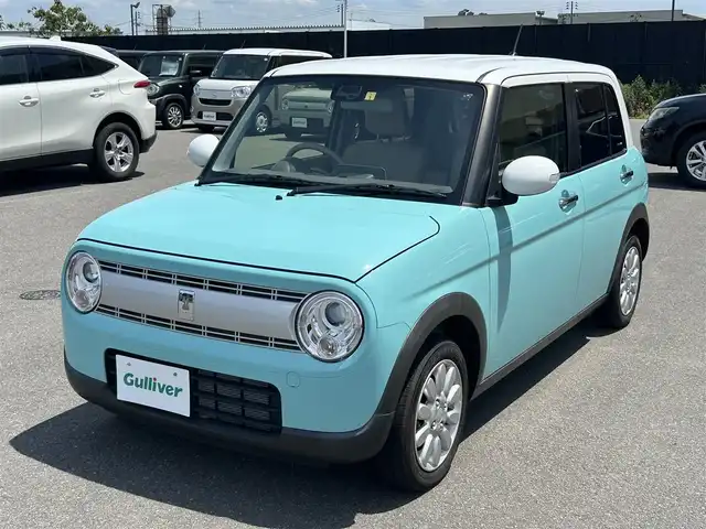 スズキ ラパン X 山形県 2022(令4)年 0.4万km フレンチミントパールメタリック 4WD/スズキセーフティサポート/HIDオートヘッドライト/シートヒーター/純正14インチアルミホイール/アイドリングストップ/コーナーセンサー/ステアリングスイッチ/革巻きステアリング/電動格納ウィンカーミラー/ミラーヒーター/スマートキー×2