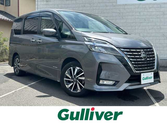 日産 セレナ ハイウェイスター V 静岡県 2021(令3)年 5.8万km ダークメタルグレー 純正10インチナビ/（AM/FM/CD/DVD/BT)/フルセグTV/アラウンドビューモニター/バックカメラ/プロパイロット/レーダークルーズコントロール/両側パワースライドドア/セーフティパックA/撥水シート/デジタルインナーミラー/エマージェンシーブレーキ/レーンキープアシスト/横滑防止装置/ビルトインETC/ブラインドスポットモニター/純正16インチアルミホイール/コーナーセンサー/ドライブレコーダー/純正フロアマット/スマートキー/プッシュスタート/スペアキー×１/LEDヘッドライト/保証書