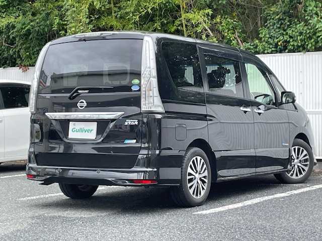日産 セレナ HWS S HV Vセレ +Sefty 茨城県 2014(平26)年 10.3万km ダイヤモンドブラック 純正ナビ/　【AM/FM/BT/フルセグ/DVD/AUX】/レザーシート/両側パワースライドドア/アラウンドビューモニター/ETC/WAC/純正エアロシート/レーンキープアシスト/オートライト/衝突被害軽減システム/LEDヘッドライト