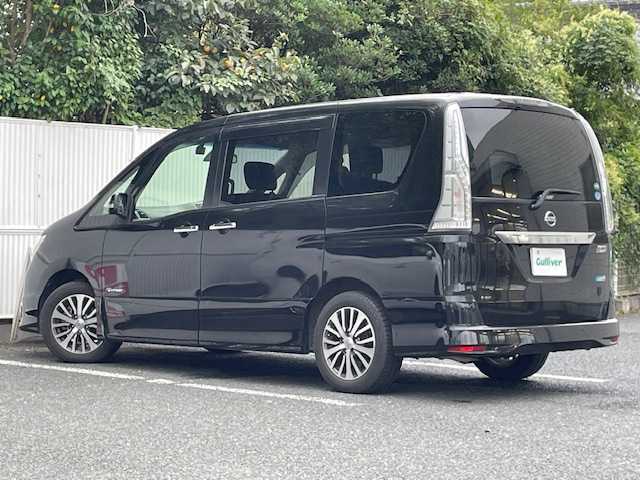 日産 セレナ HWS S HV Vセレ +Sefty 茨城県 2014(平26)年 10.3万km ダイヤモンドブラック 純正ナビ/　【AM/FM/BT/フルセグ/DVD/AUX】/レザーシート/両側パワースライドドア/アラウンドビューモニター/ETC/WAC/純正エアロシート/レーンキープアシスト/オートライト/衝突被害軽減システム/LEDヘッドライト
