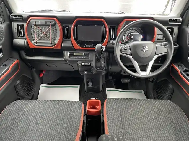 スズキ ハスラー HYBRID X 福井県 2020(令2)年 0.8万km バーミリオンオレンジ/ガンメタリック2トーン 純正SDナビ/AM/FM/CD/DVD/Bluetooth/ワンセグTV/全方位カメラ/衝突被害軽減ブレーキ/レーンキープアシスト/横滑り防止装置/アイドリングストップ/スノーモード/グリップコントロール/シートヒーター/オートライト/LEDヘッドライト/フォグランプ/スマートキー/プッシュスタート/電動格納ミラー/純正15インチAW/純正フロアマット
