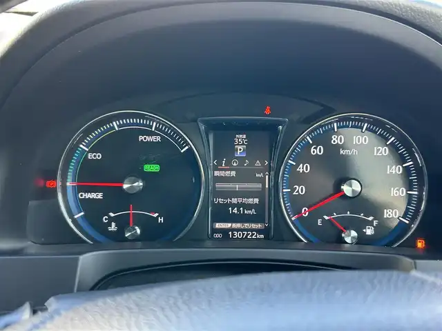 トヨタ クラウン ハイブリッド アスリートS 熊本県 2015(平27)年 13.1万km プレシャスブラックパール 純正SDメモリナビ（AM/FM/CD/DVD/SD/BT/AUX）/ビルトインETC/フルセグTV/布シート/シートヒーター（D席）/パワーシート（D.N席）/横滑り防止装置/衝突軽減ブレーキ/先行車発進お知らせ機能/LEDヘッドライト/オートライト/フォグランプ/純正革巻きステアリング/ステアリングスイッチ/ステアリングヒーター/電動格納ミラー/ウィンカーミラー/Wエアバック+カーテン+サイドエアバック/純正フロアマット/ドアバイザー