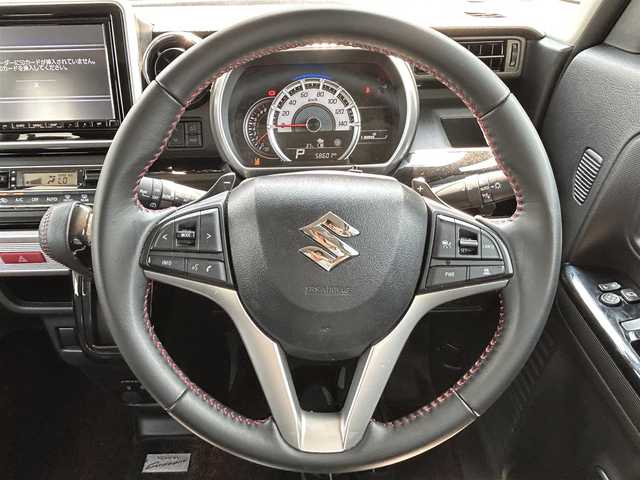 スズキ スペーシア カスタム HYBRID XS ターボ 佐賀県 2020(令2)年 5.9万km ピュアホワイトパール/ブラック2トーン デュアルセンサーブレーキサポート/リアセンサー/レーダークルーズコントロール/純正8インチSDナビ/・全方位モニター/・フルセグTV/BT/CD/DVD/両側パワースライドドア/純正15インチAW/LEDヘッドライト/オートライト/フォグランプ/ハーフレザーシート（合皮）/シートヒーター/革巻きステアリング/パドルシフト/ETC/リアサーキュレーター/リアサンシェード/リアシートテーブル/電動格納ミラー/フロアマット/ドアバイザー/エアバックW/サイド/カーテン