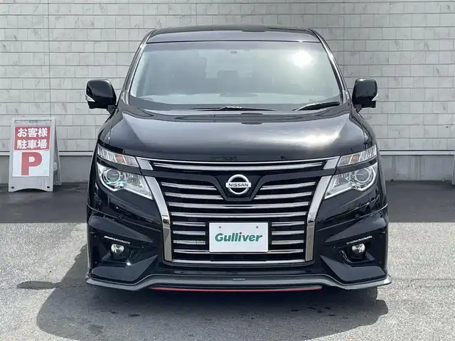日産 エルグランド 250ハイウェイスターS 群馬県 2016(平28)年 7.9万km ファントムブラック 純正メモリナビ/　　Bluetooth/フルセグ/MusicBox/    CD/DVD/FM/AM/AUX/アラウンドビューモニター/クルーズコントロール/ニスモフルエアロ/ニスモ19インチAW/ニスモサスペンション/ニスモフロアマット/純正フリップダウンモニター/両側パワースライドドア/オートLEDヘッドライト/ハーフレザーシート/バックドアオートクロージャ―/ステアリングスイッチ/ビルドインETC