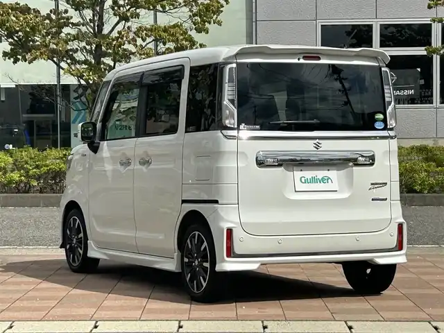 スズキ スペーシア カスタム HYBRID XS ターボ 福島県 2019(令1)年 2.4万km ピュアホワイトP デュアルセンサーブレーキサポート/クルーズコントロール/車線逸脱支援システム/純正ナビゲーション/型番：KXM-E504W/【CD/DVD/SD/USB/BT/TV】/バックカメラ/ビルトインETC/ドライブレコーダー/両側電動スライドドア/運転席シートヒーター/ステアリングリモコン/パドルシフト/アイドリングストップ/リアサーキュレーター/リアドアロールサンシェード/シートバックテーブル/LEDオートライト/LEDフォグランプ/純正フロアマット/純正ドアバイザー