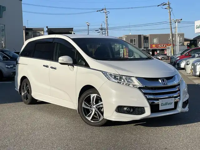 ホンダ オデッセイ G エアロパッケージ 石川県 2014(平26)年 6.5万km ホワイトオーキッドパール 純正8型ナビ/フルセグTV/バックカメラ/LEDヘッドライト/ETC/ドライブレコーダー/両側パワースライドドア/クルーズコントロール/純正アルミホイール/スマートキー/プッシュスタート/電動ミラー/オートライト/フリップダウンモニター