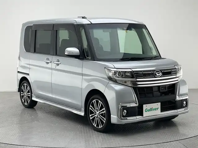 ダイハツ タント カスタム RS トップED SAⅡ 兵庫県 2016(平28)年 7.7万km ブライトシルバーメタリック 外部検査実施済み/ワンオーナー/ターボ/純正SDナビ【NSZN-X66D-T3】/(DVD/フルセグTV/Bluetooth/USB/MSV)/フリップダウンモニター/TVキャンセラー/バックカメラ/ハーフレザーシート/両側パワースライドドア/スマートアシスト２/・衝突回避支援ブレーキ機能/・衝突警報機能/・車線逸脱警報機能/・誤発進抑制制御機能/・先行車発進お知らせ機能/スマートキー/LEDヘッドライト/前方ドライブレコーダー/ETC/横滑り防止機能/純正15インチアルミホイール/保証書/取扱説明書