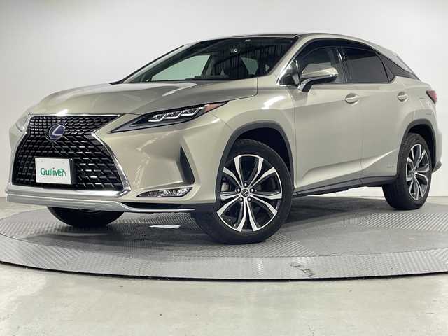 レクサス ＲＸ 450h バージョンL 広島県 2022(令4)年 2.7万km アイスエクリュマイカメタリック 純正12.3型ナビ/パノラミックビューモニター/3眼LEDヘッドランプ/茶革シート/パワーシート（運転席/助手席/後席）/シートヒーター（運転席/助手席/後席）/シートベンチレーション（運転席/助手席）/ステアリングヒーター/パワーバックドア/Lexus Safety System+/・プリクラッシュセーフティ/・レーントレーシングアシスト/・アダプティブハイビーム/・レーダークルーズコントロール/・ロードサインアシスト/ブラインドスポットモニター/パーキングサポートブレーキ/ヘッドアップディスプレイ/パドルシフト/電動パーキングブレーキ/オートブレーキホールド/ETC2.0/AC100V/1500W電源/USB入力端子/ドライブレコーダー