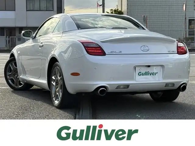 レクサス ＳＣ 430 三重県 2007(平19)年 7.6万km ホワイトパールクリスタルシャイン ♪走行75675km/♪電動オープン/♪マークレビンソン/赤革シート/前席メモリ付パワーシート/前席シートヒーター/純正ナビ/・DTV・CD6連チェンジャー・MD/バックカメラ/前後ドライブレコーダー/HIDヘッドライト/フォグライト/オートライト/電格ミラー/クルーズコントロール/ウッドコンビステアリング/ステアリングスイッチ/ウッドパネル/フロアマット/ETC/サイド/ニーエアバック