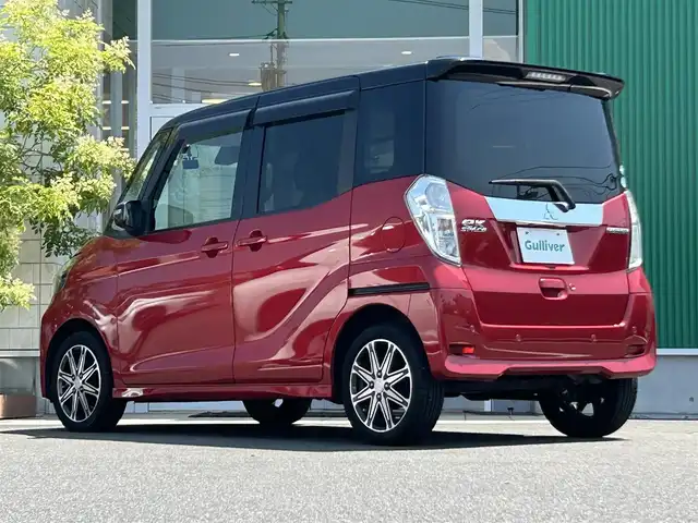 三菱 ｅＫスペース カスタムT セーフティパッケージ 岡山県 2018(平30)年 9.1万km アメジストブラック/レッドM 社外メモリナビ　AVIC-RW801/フルセグTV、CD、DVD、Bluetooth、AM、FM/ワンオーナー/純正アルミホイール/ETC/ＬＥＤヘッドライト/両側パワースライドドア/衝突被害軽減システム/全方位カメラ/ウィンカーミラー/ドアバイザー/プッシュスタート