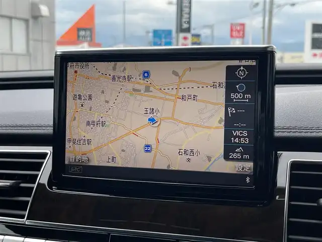 アウディ Ａ８ 3．0 TFSI クワトロ 山梨県 2015(平27)年 1.1万km 黒 純正MMIナビ/　（CD/DVD/Bluetooth/フルセグTV）/360°カメラ/SR/ACC/BSM/LKA/BOSE/黒革/シートヒーター/電動リアゲート/ETC/純正21インチAW