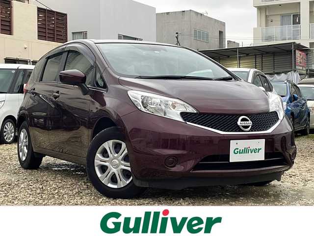 日産 ノート X 沖縄県 2016(平28)年 1.4万km ワイン 純正オプションナビ　/フルセグＴＶ　/オーディオ（Ｂｌｕｅｔｏｏｔｈ、ＣＤ、ＳＤ）/ＥＴＣ　/ステアリングスイッチ　/スマートキー　/プッシュスタート　/エマージェンシーブレーキ