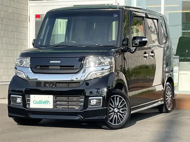 ホンダ Ｎ ＢＯＸ カスタム G ターボ Lパッケージ 道央・札幌 2016(平28)年 5.4万km スマートブラック ・４WD/・純正ナビ/　CD＆DVD＆BT＆TV/・バックカメラ/・クルーズコントロール/・パドルシフト/・両側パワースライドドア/・ターボ/・ビルトインETC/・純正エンジンスターター/・ハーフレザーシート/・ステアリングスイッチ/・シートヒーター/・ミラーヒーター/・オートライト/・オートエアコン/・オートリトラミラー/・プッシュスタート/・スマートキー/・無限エアロ/・モデューロAW/・社外AW＆冬タイヤ積込/　155/65/14  2021年製　　5分山/・純正フロアマット/・ドアバイザー/・ウィンカーミラー