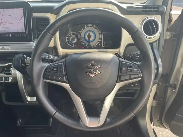スズキ クロスビー HYBRID MZ 愛媛県 2019(平31)年 4.4万km キャラバンアイボリーパールメタリック/ホワイト 2トーンルーフ 社外8型メモリナビ/CD/DVD/BT/MSV/iPod/DTV/HDMI/バックカメラ/ETC/ドライブレコーダー/パドルシフト/革巻きステアリング/ステアリングスイッチ/D＋N席シートヒーター/LEDヘッドライト/オートライト/フォグランプ/コーナーセンサー/衝突被害軽減ブレーキ/純正16インチアルミホイール/純正フロアマット/電動格納ウィンカーミラー/プッシュスタート/スマートキー