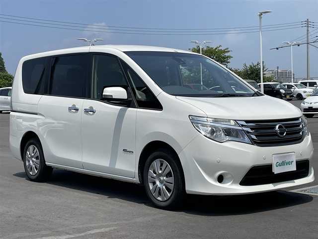 日産 セレナ 20X S HV Aセーフティ 千葉県 2014(平26)年 10.5万km ブリリアントホワイトパール 純正7インチナビ/フルセグTV・Bluetooth/全方位カメラ/衝突被害軽減システム/車線逸脱警報/両側スライドドア/横滑り防止装置/ETC/アイドリングストップ/LEDヘッドライト/オートライト/ウィンカーミラー/電動格納ミラー/シートリフター/プッシュスタート/スマートキー/フロアマット/スペアキー/取扱説明書/保証書