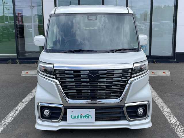 マツダ フレアワゴン カスタムスタイル ハイブリッド XS 道東・釧路十勝 2020(令2)年 4.8万km ピュアホワイトP ・４WD/・社外SDメモリナビ/（CD・DVD・AM・FM・BT・フルセグ）/・バックカメラ/・両側パワースライドドア/・ETC/・前後ドライブレコーダー/・アイドリングストップ/・スマートキー/・プッシュスタート/・衝突被害軽減ブレーキ/・横滑り防止装置/・車線逸脱防止機能/・革巻きステアリング/・ハーフレザーシート/・前席シートヒーター/・オートライト/・ヒーテッドドアミラー/・LEDヘッドライト/・フォグライト/・純正フロアマット/・ドアバイザー