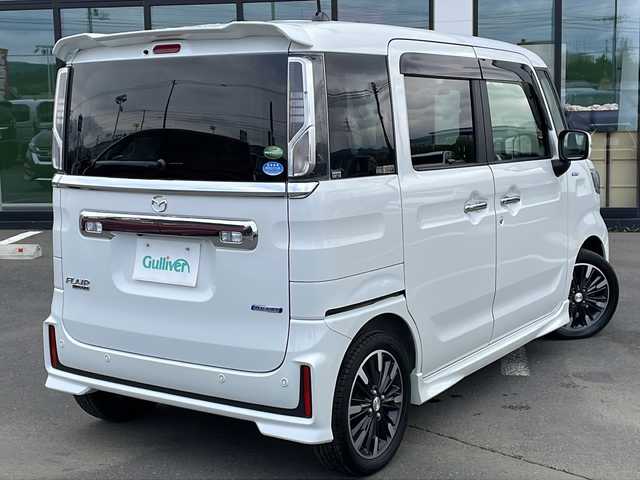 マツダ フレアワゴン カスタムスタイル ハイブリッド XS 道東・釧路十勝 2020(令2)年 4.8万km ピュアホワイトP ・４WD/・社外SDメモリナビ/（CD・DVD・AM・FM・BT・フルセグ）/・バックカメラ/・両側パワースライドドア/・ETC/・前後ドライブレコーダー/・アイドリングストップ/・スマートキー/・プッシュスタート/・衝突被害軽減ブレーキ/・横滑り防止装置/・車線逸脱防止機能/・革巻きステアリング/・ハーフレザーシート/・前席シートヒーター/・オートライト/・ヒーテッドドアミラー/・LEDヘッドライト/・フォグライト/・純正フロアマット/・ドアバイザー