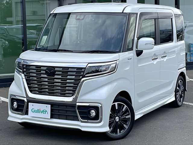 マツダ フレアワゴン カスタムスタイル ハイブリッド XS 道東・釧路十勝 2020(令2)年 4.8万km ピュアホワイトP ・４WD/・社外SDメモリナビ/（CD・DVD・AM・FM・BT・フルセグ）/・バックカメラ/・両側パワースライドドア/・ETC/・前後ドライブレコーダー/・アイドリングストップ/・スマートキー/・プッシュスタート/・衝突被害軽減ブレーキ/・横滑り防止装置/・車線逸脱防止機能/・革巻きステアリング/・ハーフレザーシート/・前席シートヒーター/・オートライト/・ヒーテッドドアミラー/・LEDヘッドライト/・フォグライト/・純正フロアマット/・ドアバイザー